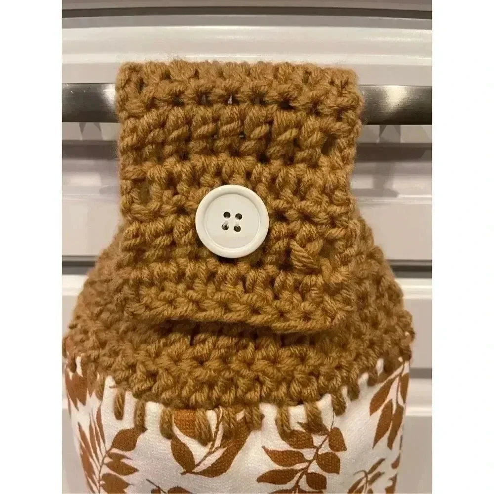 Crochet Top Kitchen Towel- Brown Fall Foliage